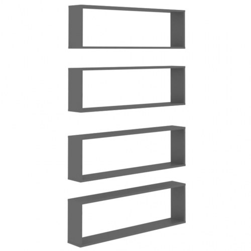 Væghængte kubehylder 4 stk. 100x15x30 cm konstrueret træ grå