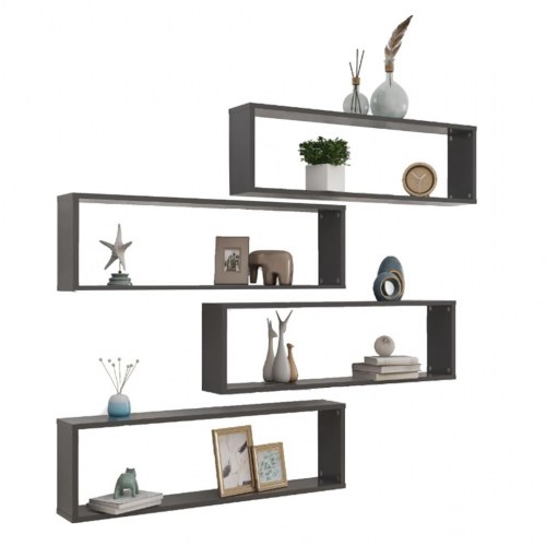 Væghængte kubehylder 4 stk. 100x15x30 cm konstrueret træ grå