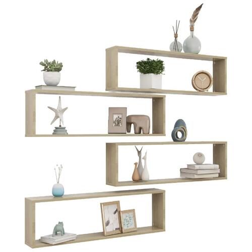 Væghylder 4 stk. 100x15x30 cm spånplade kubeformet sonoma-eg