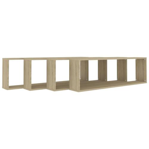 Væghylder 4 stk. 100x15x30 cm spånplade kubeformet sonoma-eg