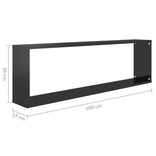 Væghylder 4 stk. 100x15x30cm kube konstrueret træ sort højglans