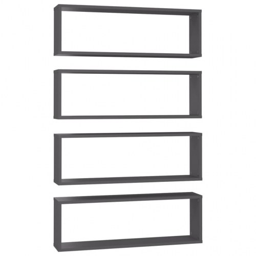 Væghylder 4 stk. 80x15x26,5 cm kubeform konstrueret træ grå