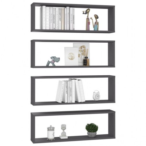 Væghylder 4 stk. 80x15x26,5 cm kubeform konstrueret træ grå