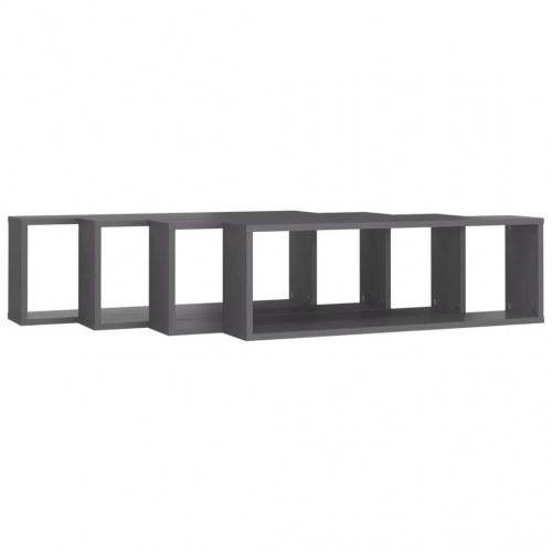 Væghylder 4 stk. 80x15x26,5 cm kubeform konstrueret træ grå