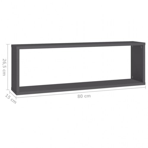 Væghylder 4 stk. 80x15x26,5 cm kubeform konstrueret træ grå
