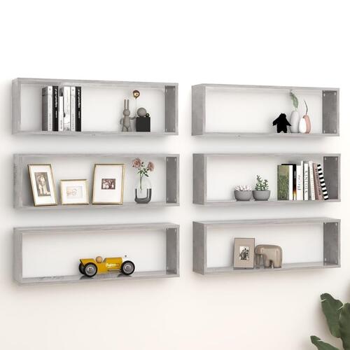 Væghylder 2 stk. 80x15x26,5cm kubeform konstrueret træ betongrå