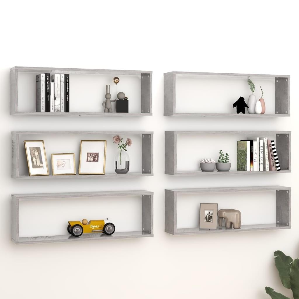 Væghylder 2 stk. 80x15x26,5cm kubeform konstrueret træ betongrå