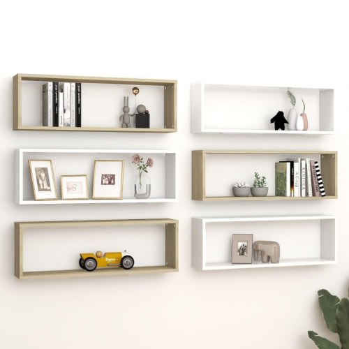 Væghylder 6 stk. 80x15x26,5 cm kubeform konstrueret træ