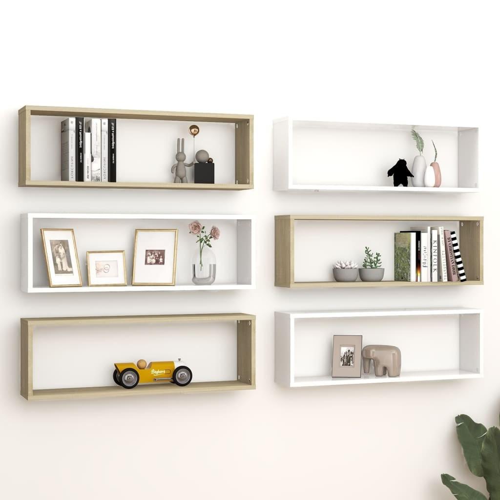 Væghylder 6 stk. 80x15x26,5 cm kubeform konstrueret træ