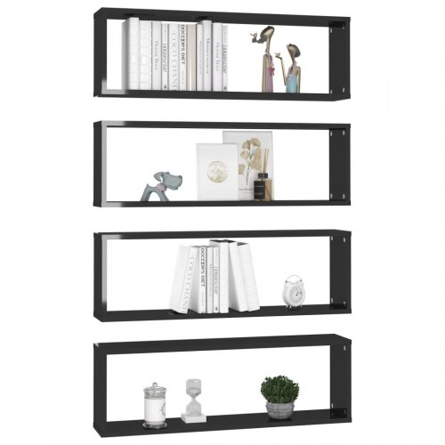 Væghylder 4 stk. 60x15x23 cm kubeformet sort højglans