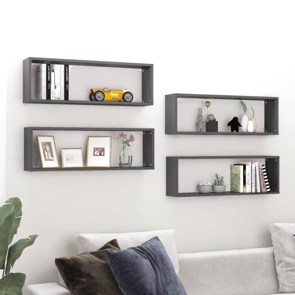Væghylder 4 stk. 80x15x26,5 cm konstrueret træ grå højglans