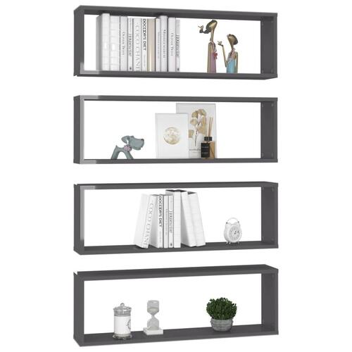 Væghylder 4 stk. 80x15x26,5 cm konstrueret træ grå højglans