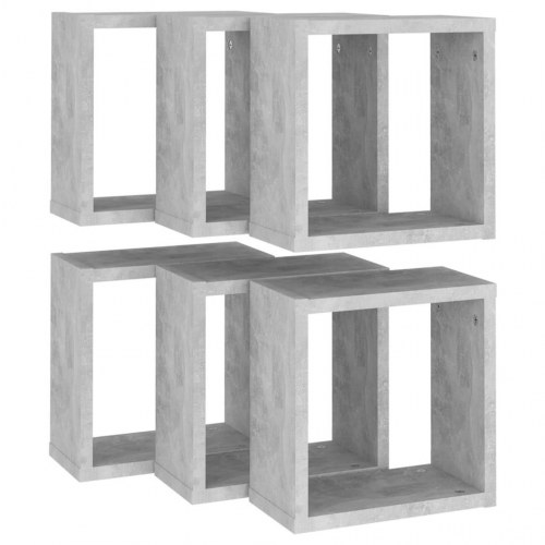 Væghylder - 6 stk. kubeformede, 30×15×30 cm, betongrå