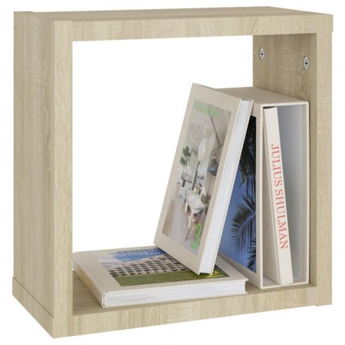 Væghylder 4 stk. 30x15x30 cm kubeformet hvid og sonoma-eg