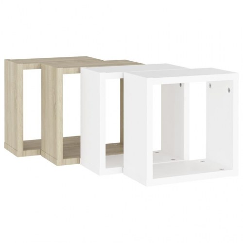 Væghylder 4 stk. 30x15x30 cm kubeformet hvid og sonoma-eg