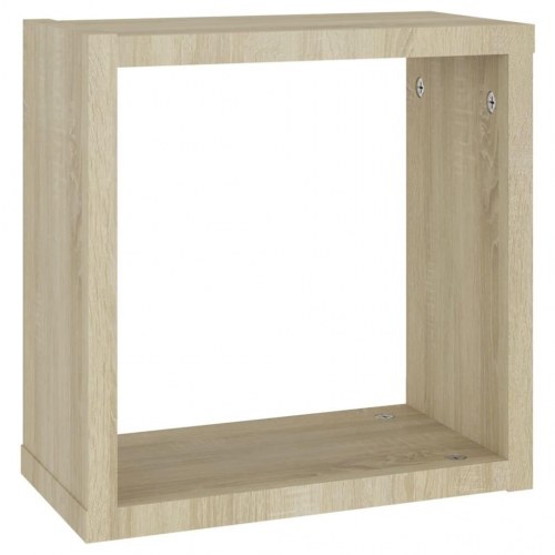 Væghylder 4 stk. 30x15x30 cm kubeformet hvid og sonoma-eg