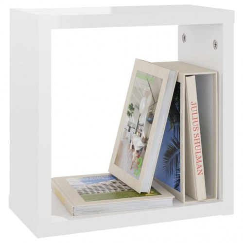 Væghylder 2 stk. 30x15x30 cm kubeformet hvid højglans