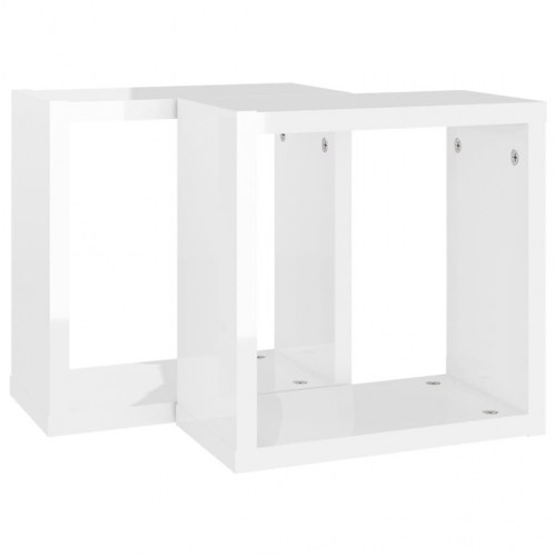 Væghylder 2 stk. 30x15x30 cm kubeformet hvid højglans