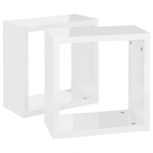 Væghylder 2 stk. 30x15x30 cm kubeformet hvid højglans