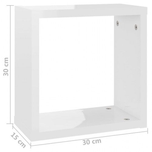 Væghylder 2 stk. 30x15x30 cm kubeformet hvid højglans