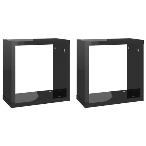 Væghylder 2 stk. 30x15x30 cm kubeformet sort højglans