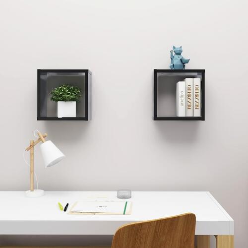 Væghylder 2 stk. 30x15x30 cm kubeformet sort højglans