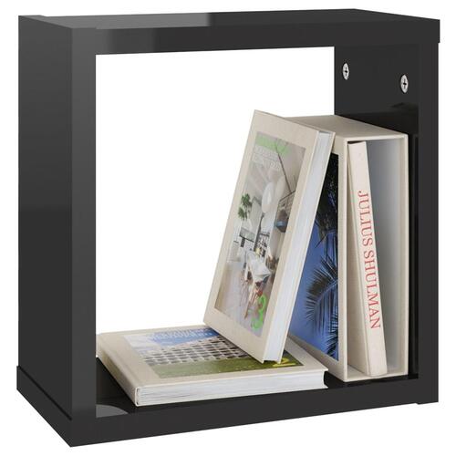 Væghylder 2 stk. 30x15x30 cm kubeformet sort højglans