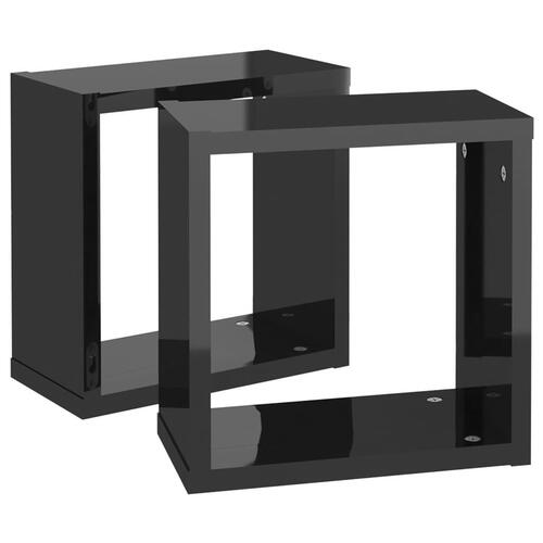 Væghylder 2 stk. 30x15x30 cm kubeformet sort højglans