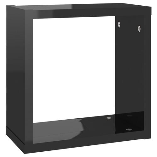 Væghylder 2 stk. 30x15x30 cm kubeformet sort højglans