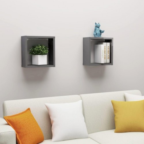 Væghylder 2 stk. 30x15x30 cm kubeformet grå højglans
