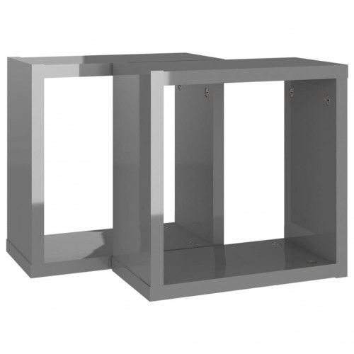 Væghylder 2 stk. 30x15x30 cm kubeformet grå højglans