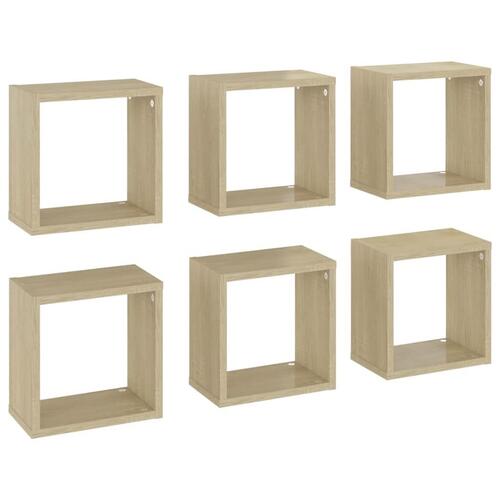 Væghylder 6 stk. 26x15x26 cm kubeformet sonoma-eg