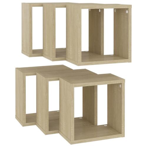Væghylder 6 stk. 26x15x26 cm kubeformet sonoma-eg