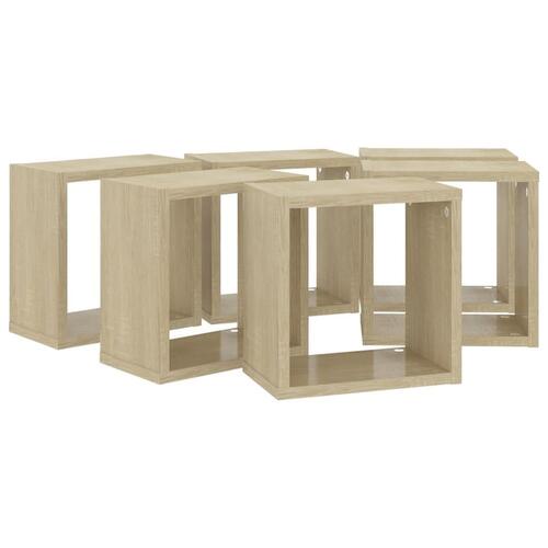Væghylder 6 stk. 26x15x26 cm kubeformet sonoma-eg