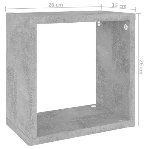 Væghylder 6 stk. 26x15x26 cm kubeformet betongrå