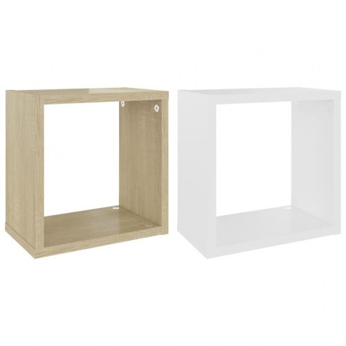 Væghylder 2 stk. 26x15x26 cm hvid og sonoma-eg
