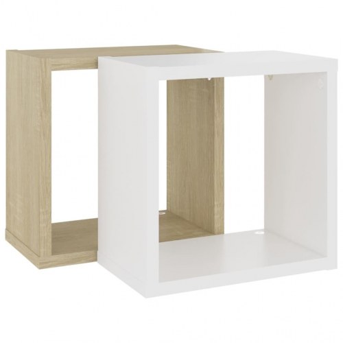 Væghylder 2 stk. 26x15x26 cm hvid og sonoma-eg