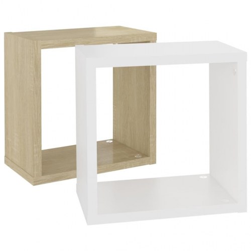 Væghylder 2 stk. 26x15x26 cm hvid og sonoma-eg