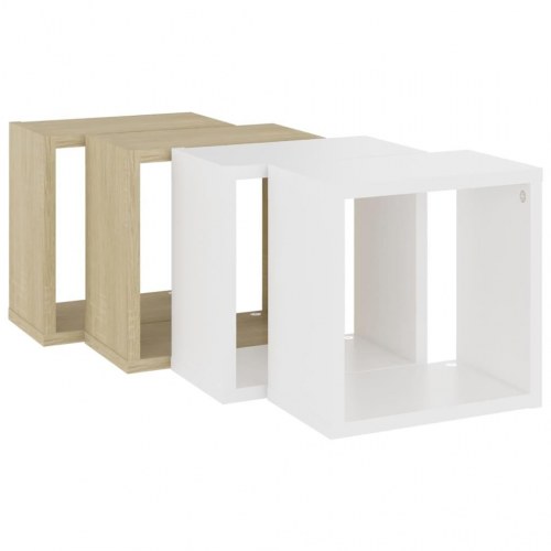 Væghylder 4 stk. 26x15x26 cm hvid og sonoma-eg