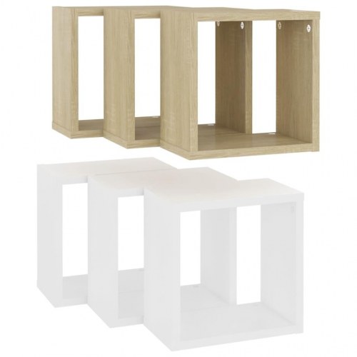 Væghylder 6 stk. 26x15x26 cm hvid og sonoma-eg