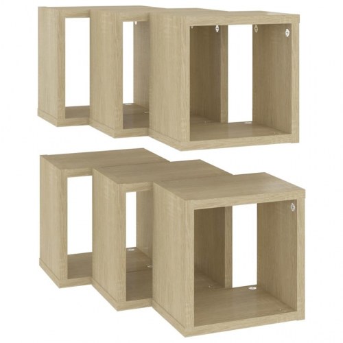 Væghylder 6 stk. 22x15x22 cm kubeformet sonoma-eg