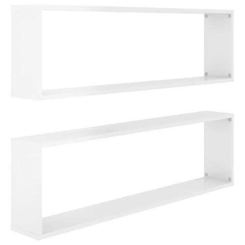 Væghylder 2 stk. 100x15x30 cm kubeform spånplade hvid højglans
