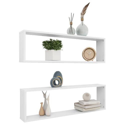 Væghylder 2 stk. 100x15x30 cm kubeform spånplade hvid højglans