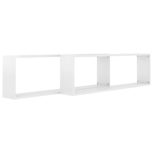 Væghylder 2 stk. 100x15x30 cm kubeform spånplade hvid højglans