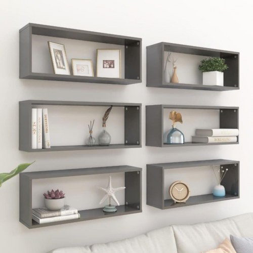 Væghylder 6 stk. 60x15x23 cm kubeformet grå højglans