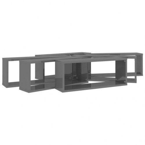 Væghylder 6 stk. 60x15x23 cm kubeformet grå højglans