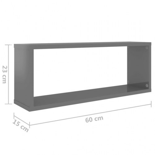 Væghylder 6 stk. 60x15x23 cm kubeformet grå højglans