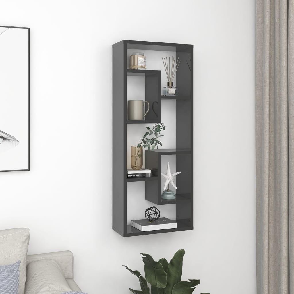 Væghylde 36x16x90 cm konstrueret træ grå højglans