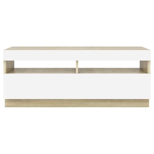 Tv-bord med LED-lys 100x35x40 cm hvid og sonoma-eg