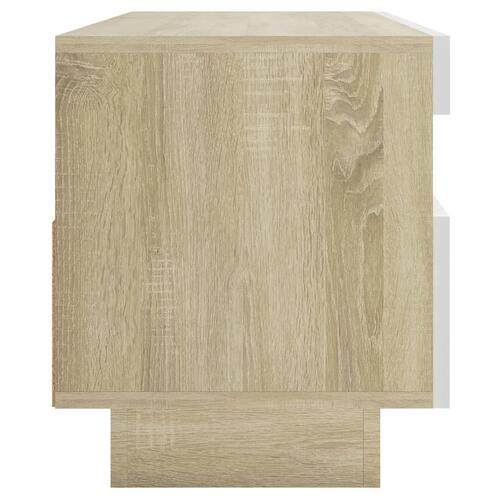Tv-bord med LED-lys 100x35x40 cm hvid og sonoma-eg